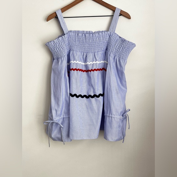Anthropologie Tops - Maeve Anthropologie blue Smocked Pinstripe Open Shoulder Top long sleeve XL